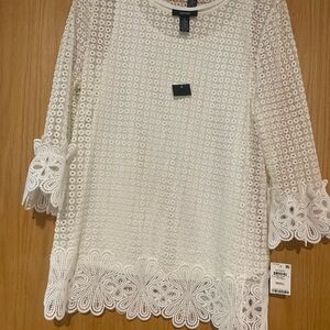 Alfani White Crochet Lace Blouse